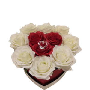 Herzform-Kuenstliche-Rose-weiss-rot-Metallherz-Silber1-185x17x75cm
